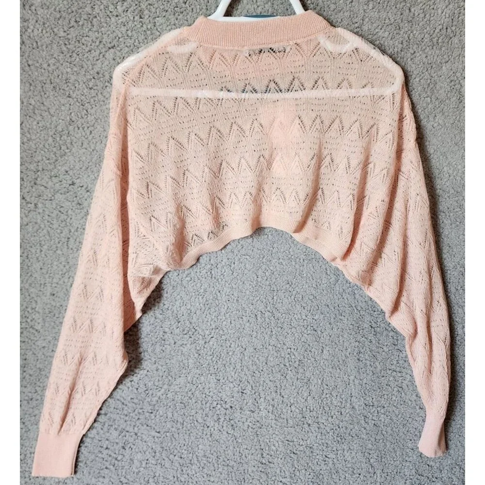 NEW Zara Women's Long Sleeve Cropped Lightweight Sheer Knit Sweater Top Pink M‎
